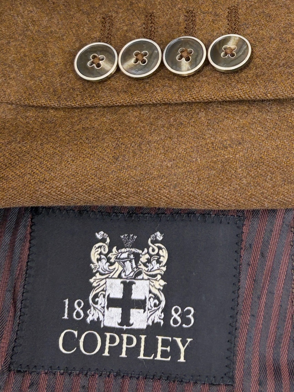 Coppley Sport Coat Mens 40R Brown Wool Flannel Super 100s Made in Canada Blazer